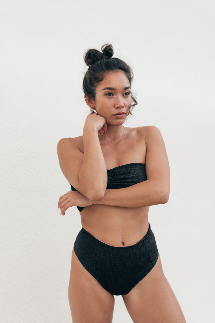 MOSS BIKINI BOTTOM - BLACK SMOCK