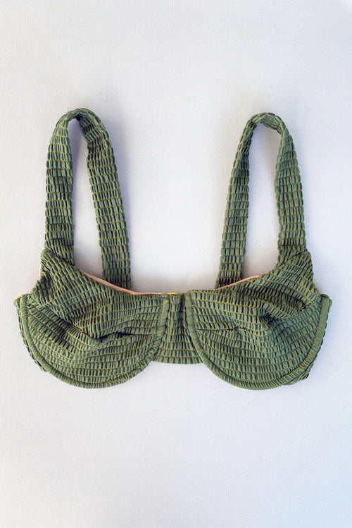 CELINE BUSTIER BIKINI TOP - OLIVE GREEN SMOCK