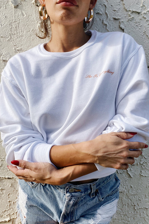 'SHE IS EVERYTHING' GIVING BACK SWEATSHIRT